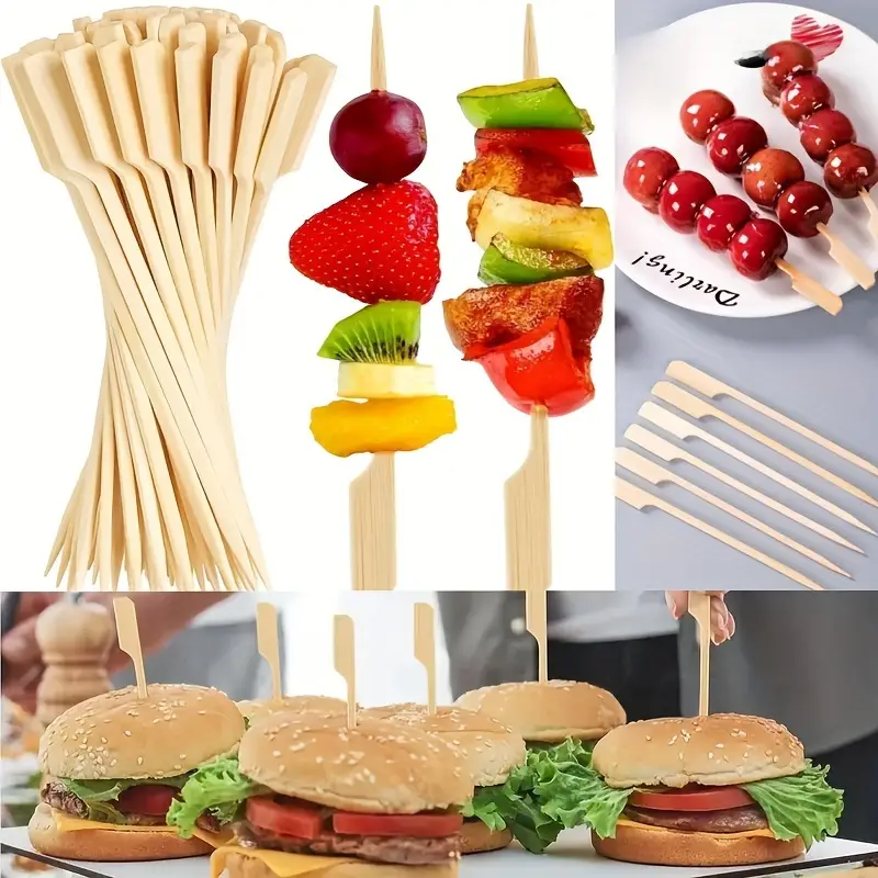 Outdoor Camping Dining Set - 50Pcs Disposable Bamboo Sticks Barbecue Tools