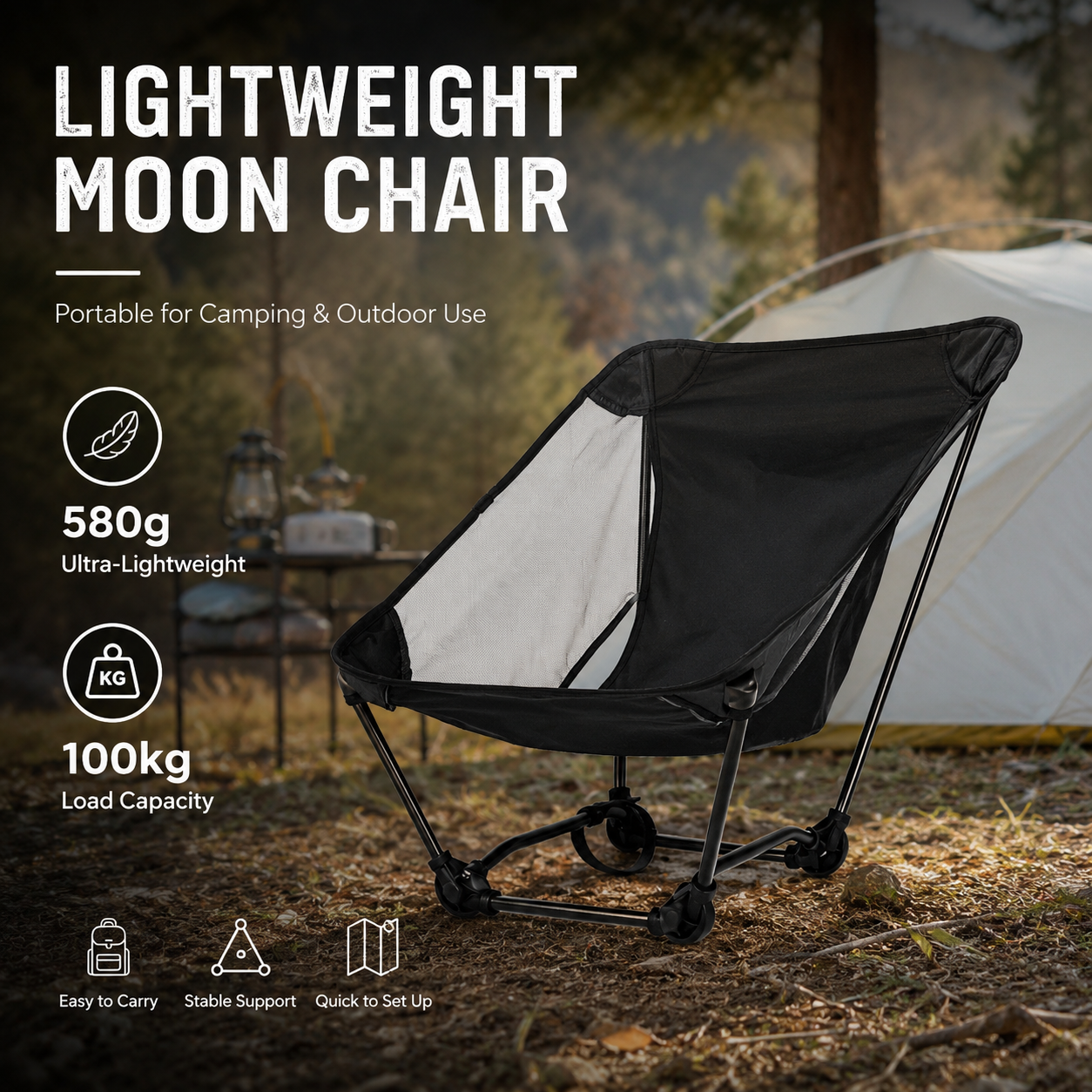 Outdoor Camping Chairs Folding - Portable Off Ground Folding Moon Chair