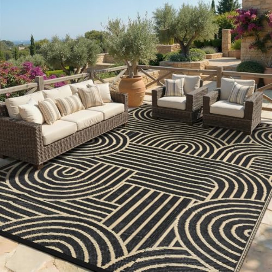 Outdoor Camping Rugs 8X10 - Reversible Rainbow Outdoor Rug 8x10 for