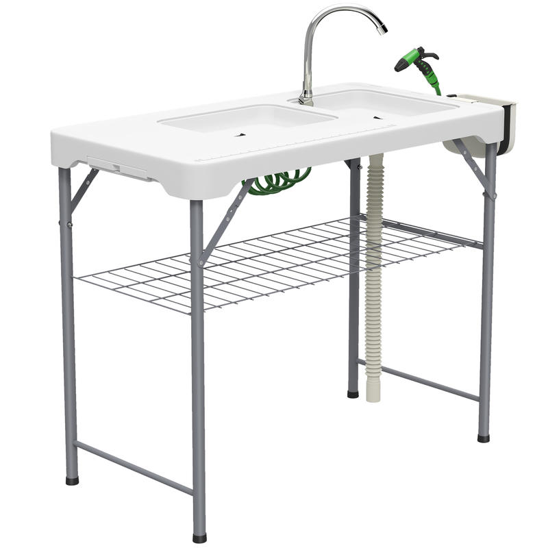Camp Table Folding - Folding Fish Cleaning Table with Sinks,