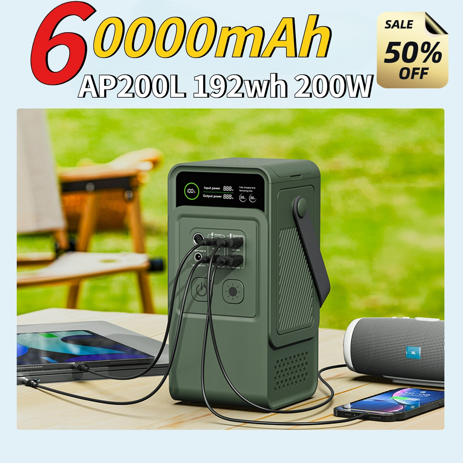Outdoor Camping Outfit - 60000mAh 200W 192Wh Camping Power Station