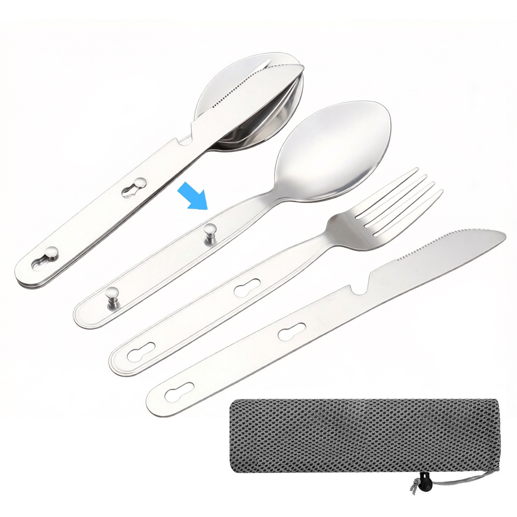 Outdoor Camping Dining Set - 3pcs/set Folding Spoon Fork Knife 304