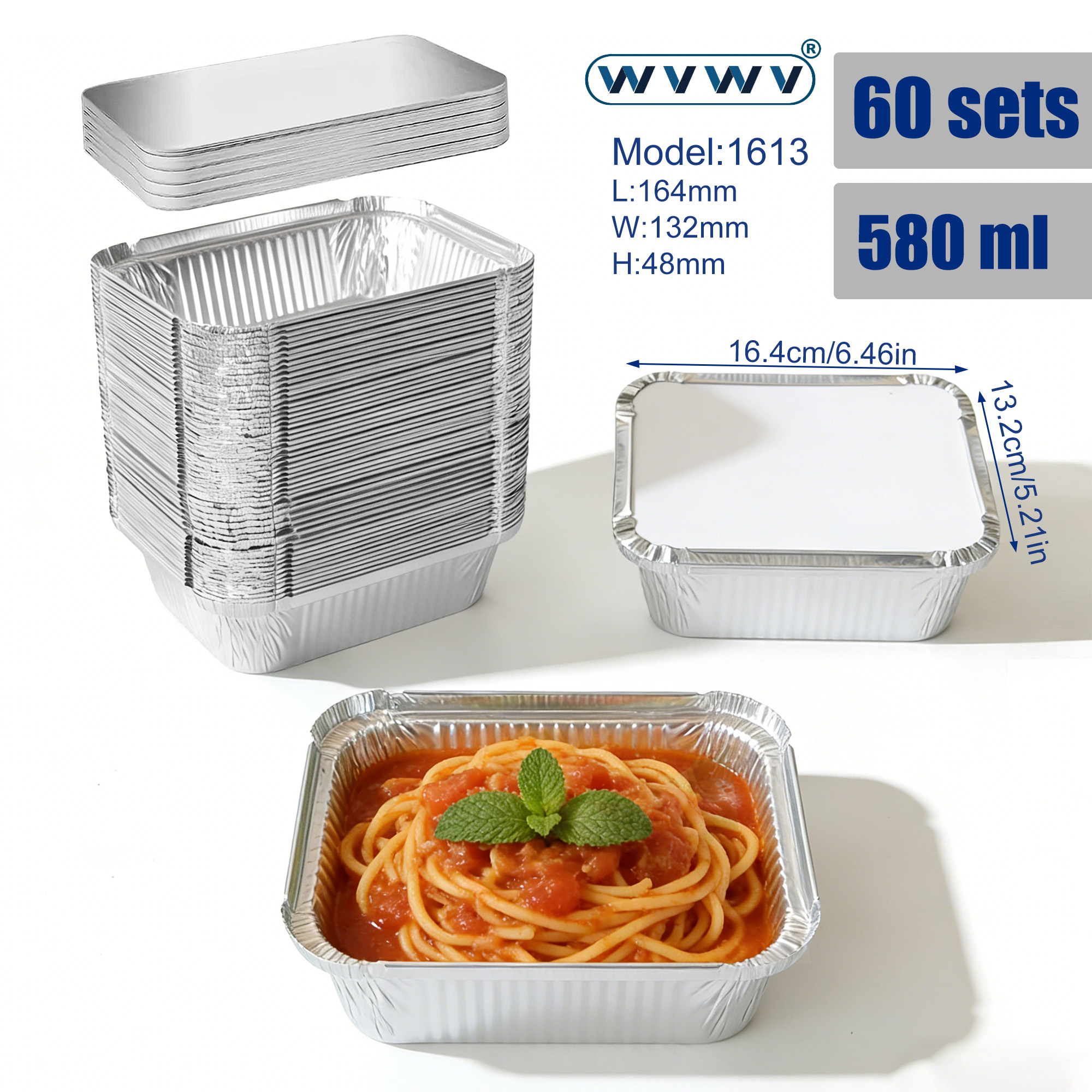 Outdoor Camping Meals - 60Pcs 560ml Disposable Aluminum Foil Food