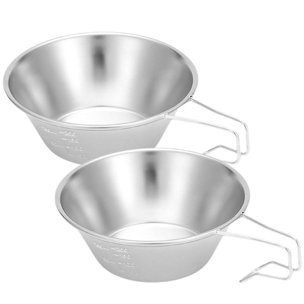 Outdoor Camping Dining Set - 2Pcs Stainless Steel Folding Handle Bowl