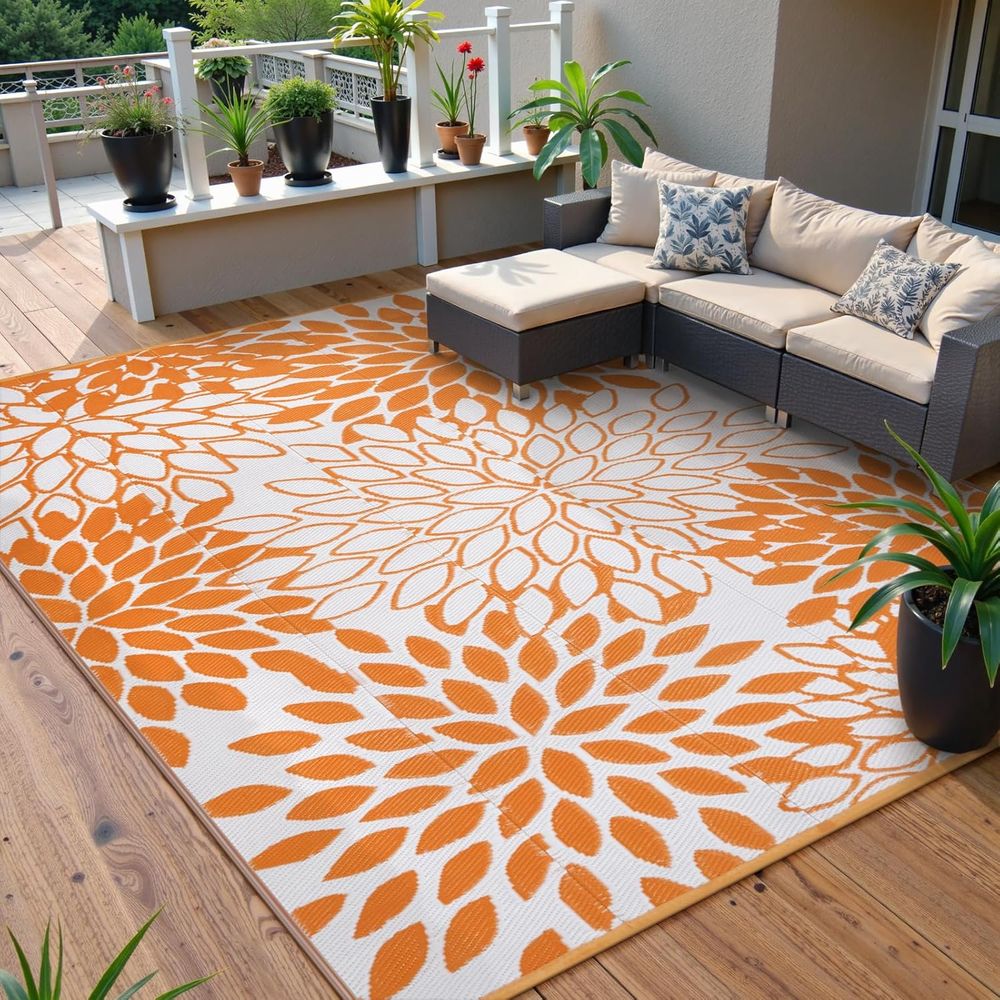 Outdoor Camping Rugs 8X10 - Waterproof Reversible Tropical Outdoor Rug, 8x10