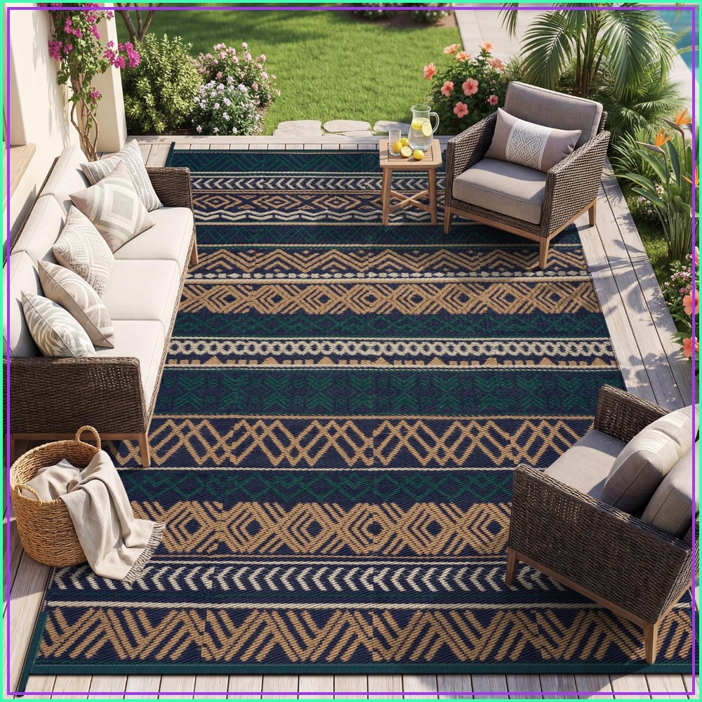 Outdoor Camping Rugs 8X10 - Outdoor Rug Waterproof 8x10 Reversible RV