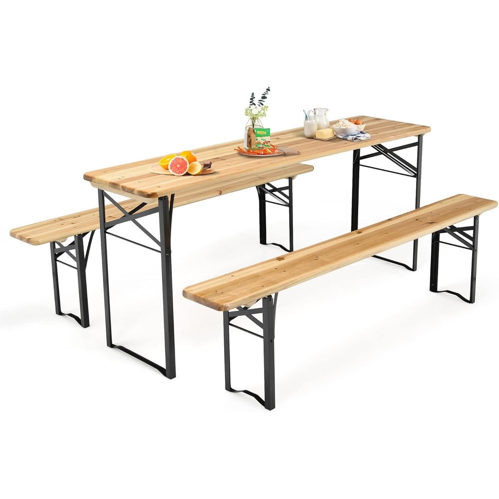 Outdoor Camping Dining Set - Portable Wooden Picnic Table and Bench