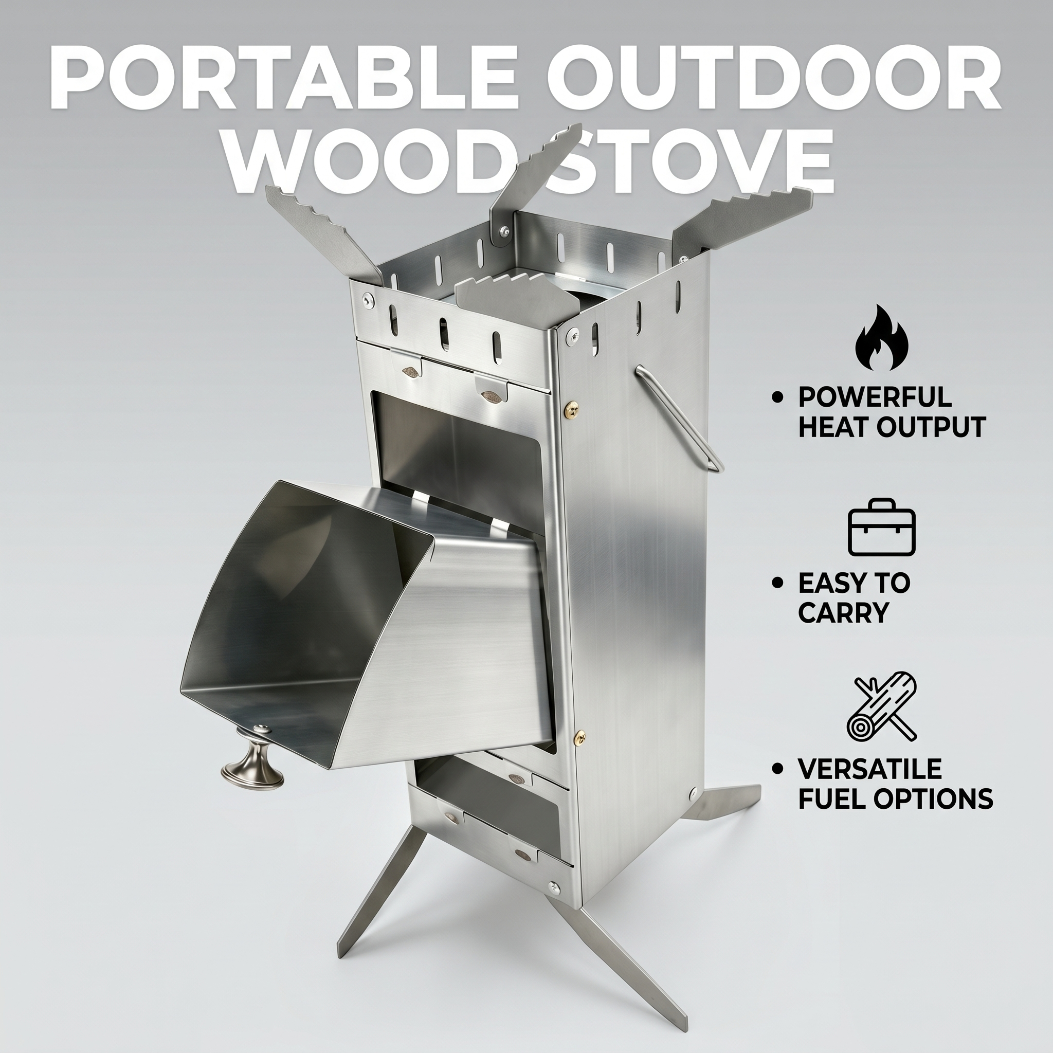 Outdoor Camping Burner - Portable Foldable Rocket Stove 304 Stainless
