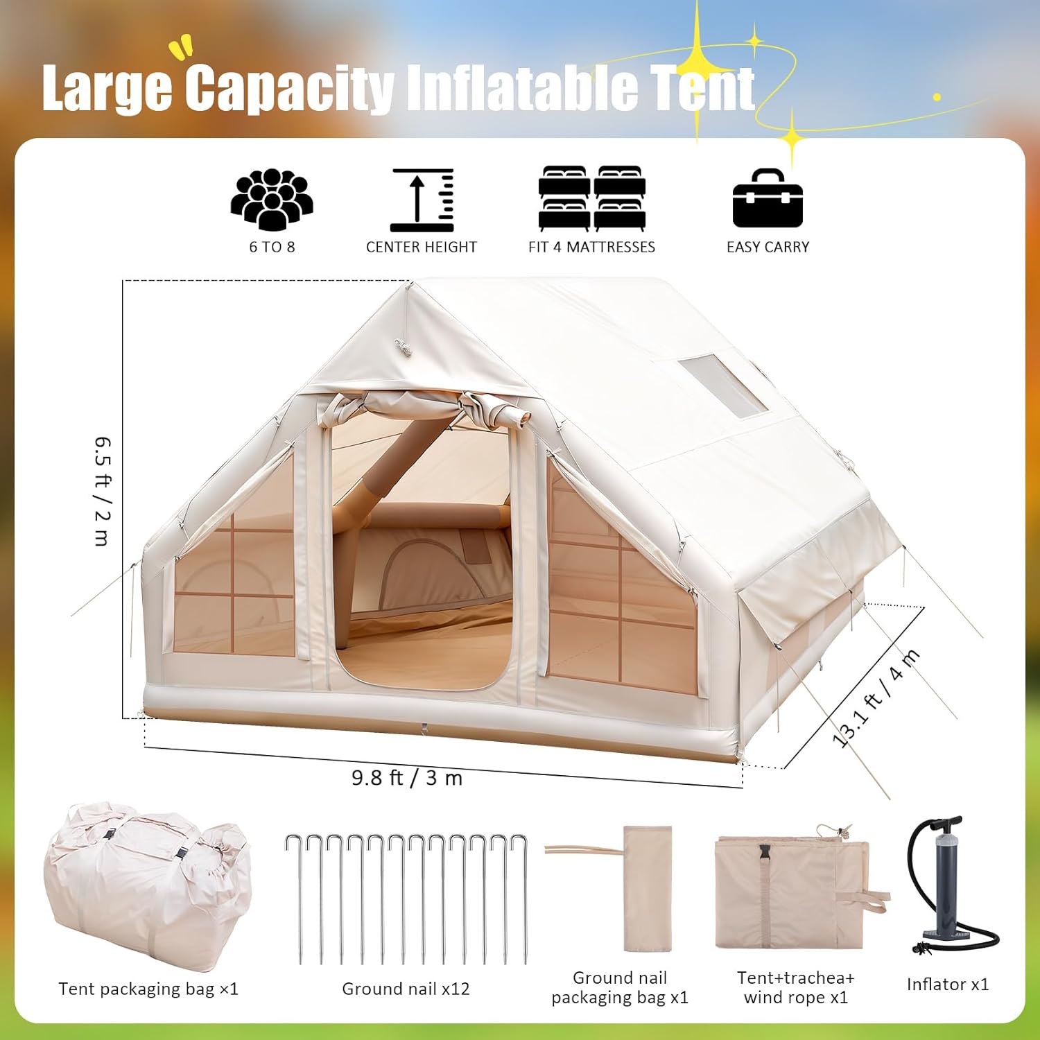 6-8 Person Inflatable Camping  - Outdoor Camping Tent Waterproof avis et prix