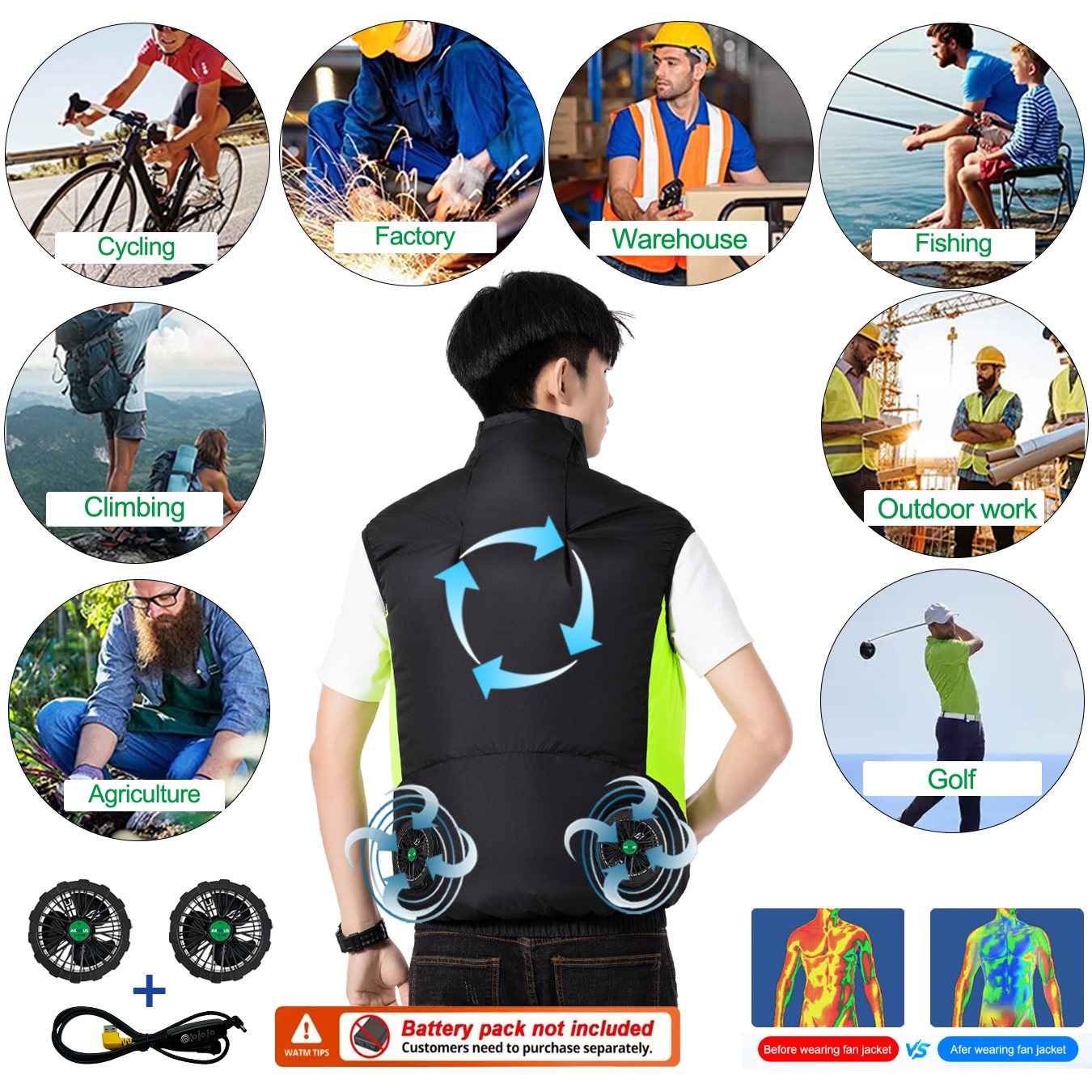 12V 5V USB Cooling Fan Vest Me - Outdoor Camping Jacket avis et prix
